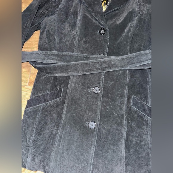 Dennis Basso Black Leather Trench Coat - Picture 2 of 8